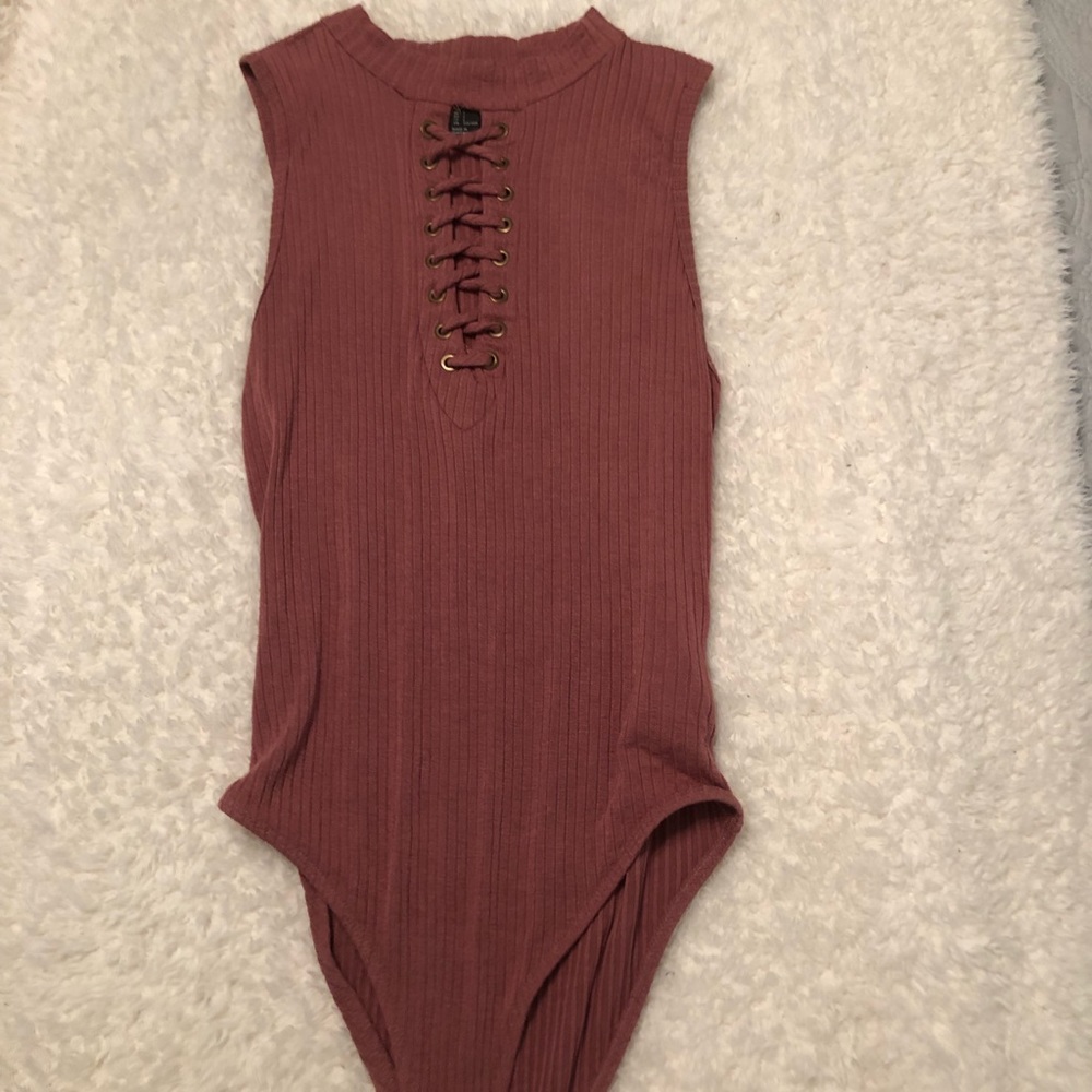 Berry colored lace up body suit